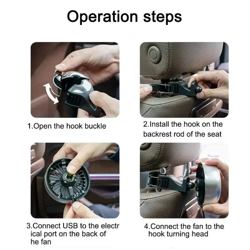 مروحة سيارة RGB ضوء متدرج 3 سرعات USB قابلة للشحن المقعد الخلفي برودة مع وظيفة الخطاف الإضاءة الداخلية المحيطة ديكور السيارة