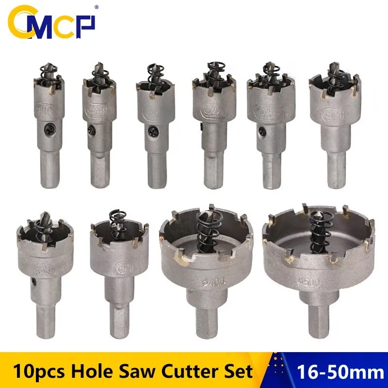 

CMCP Hole Saw Drill Bit 16-53mm Carbide Tipped TCT Drill Cutter for Stainless Iron Wood Cutting Hole Drilling Tools 10pcs