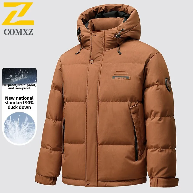 COMXZ Mens Short Down Jacket Thickened Hooded Korean Style Fashion Lightweight Puffer Coat Outdoor Cold Resistant Winter Parka