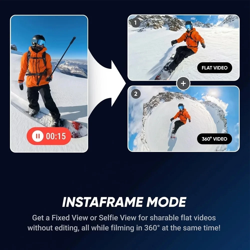 متوفر Insta360 X5 مقاوم للماء 15 متر 1/1.28 بوصة أجهزة استشعار 8K 360 HDR فيديو 72MP صور 4K60fps عدسة واحدة Insta 360X5 كاميرا رياضية