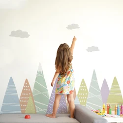 Cartoon Colored Decorated Mountain Wall Stickers for Kids Room Living Room Nursery Home Decor Self-adhesive Fabric Mural Decals