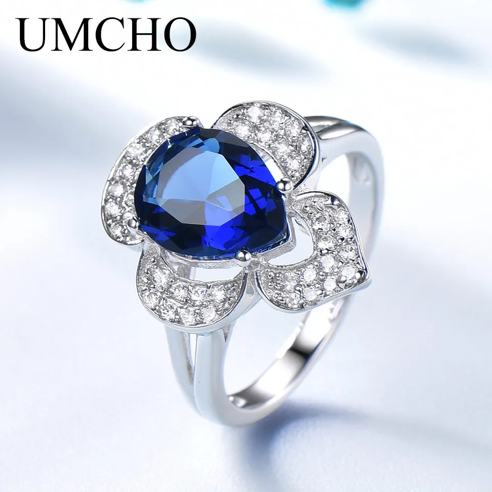 8*10mm Nano Sapphire Ring Flower Rings for Women 925 Sterling Silver Ring New Jewelry