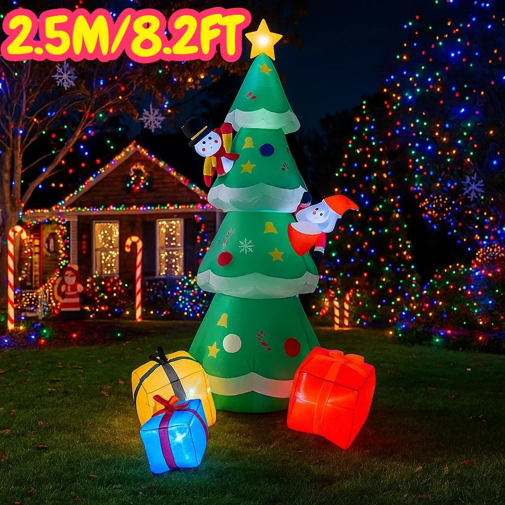 2.5M/8.2FT Christmas Decorations Inflatable Toy Santa Claus Snowman Tree Gift Boxes Home Yard Xmas LED Light Christmas Toy