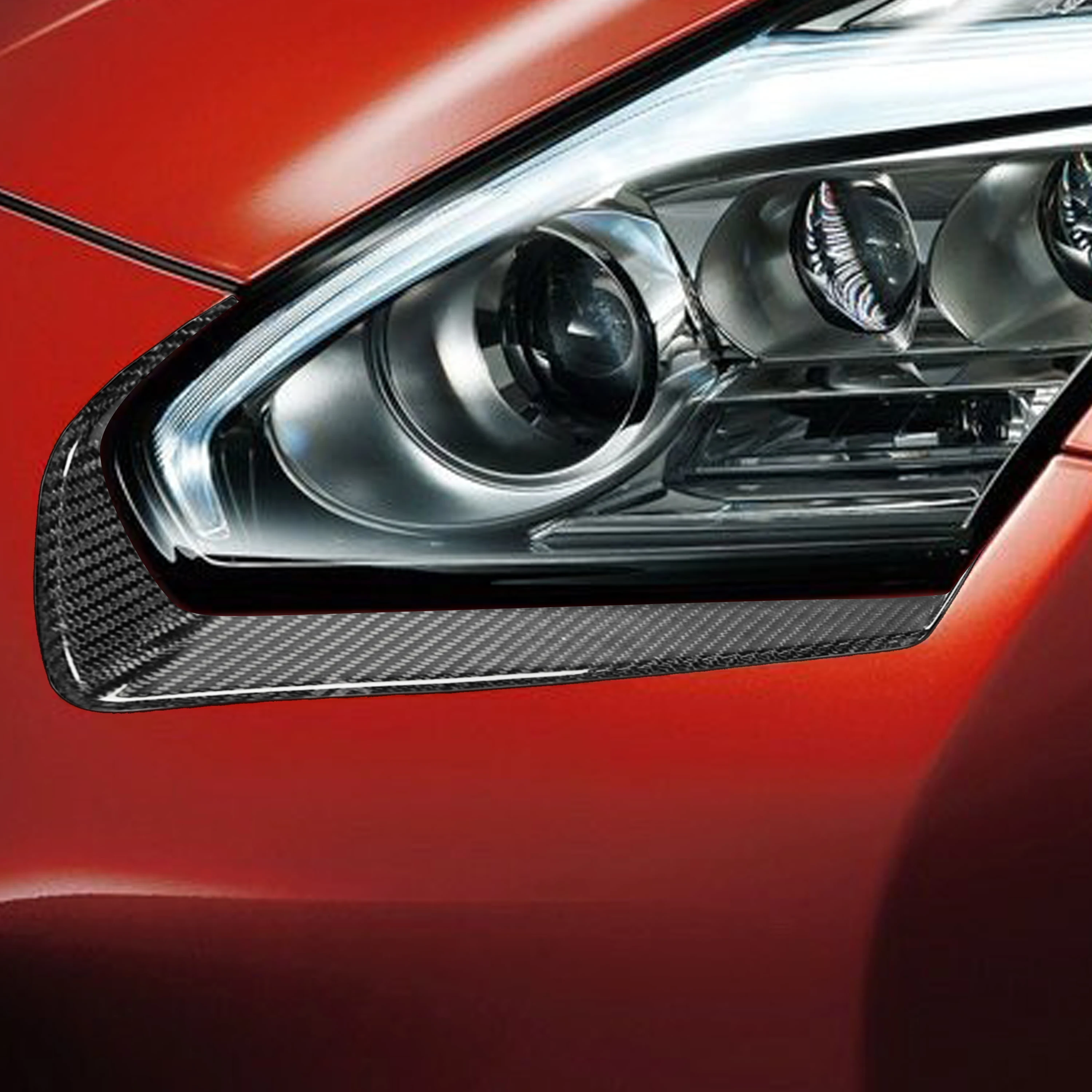 For Nissan GT-R GTR R35 2008-2016 Real Dry Carbon Fiber Front Headlight Eyelid Eyebrow Cover Panel Decorative Car Accessories