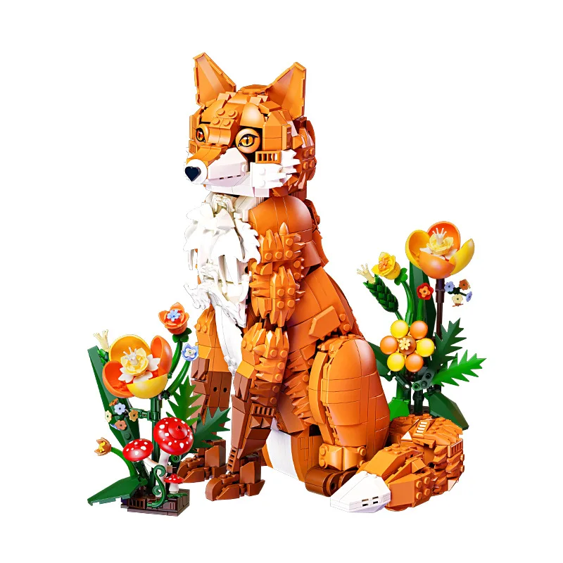 Cute Animal Building Blocks Fox Panda Tiger Sunflower Flower Model Bricks DIY Desktop Ornament Toy for Girls Birthday Gift view 6