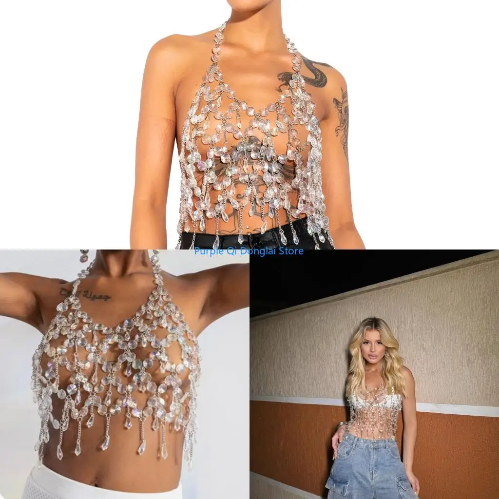 L21E Acrylic Beads Accented Luxurious Evening Camisole Women's Casual Wear Fashion Top For Special Occasion