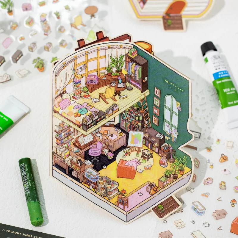 

Kawaii 3D мультфильм игры город и студия миниатюрные наклейки сцены DIY Скрапбукинг штабелирование игровые наклейки детский праздничный подарок