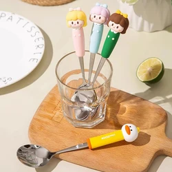 304 Stainless Steel Kids Fork Spoon Cute Cartoon Girls Bear Duck Cutlery Set with Silicone Handle Children's Tableware