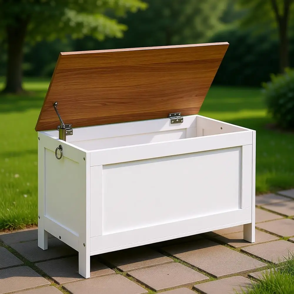 

Retro Wooden Toy Chest with Safety Hinge, 220 lb Capacity, 29.9x15.7x18.9 Inches, Easy Assembly, White and Walnut