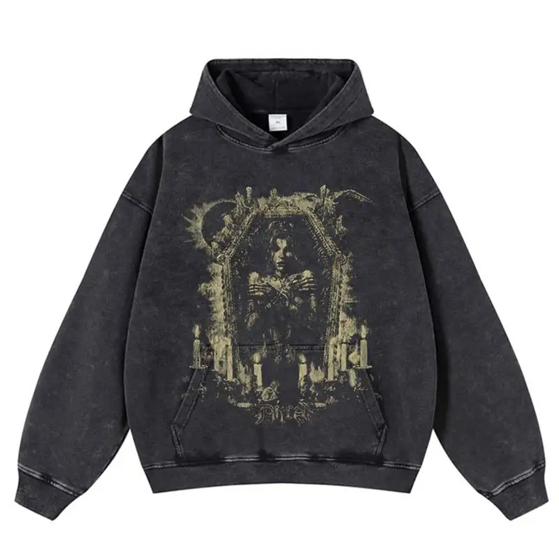 Hip Hop Oversized Sweatshirt Stretwear Hooded 2026 Streetwear Vintage Harajuku Washed Hoodie Punk Pattern Print Cotton Pullover