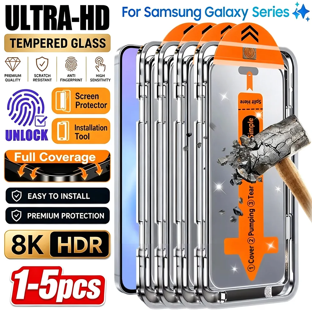 NNBILI 1-5 Stück HD Panzerglas Displayschutzfolien mit Auto-Ausrichtungs-Aufkleberwerkzeug, für Galaxy S26 S25 S24 S23 S22 S21 Ultra