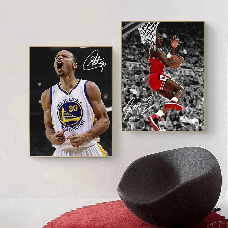 الكلاسيكية الشهيرة كرة السلة ستار رياضي صورة ملصق فني قماش الطباعة مروحة غرفة نوم المنزل الجدار الديكور اللوحة بدون إطار #3