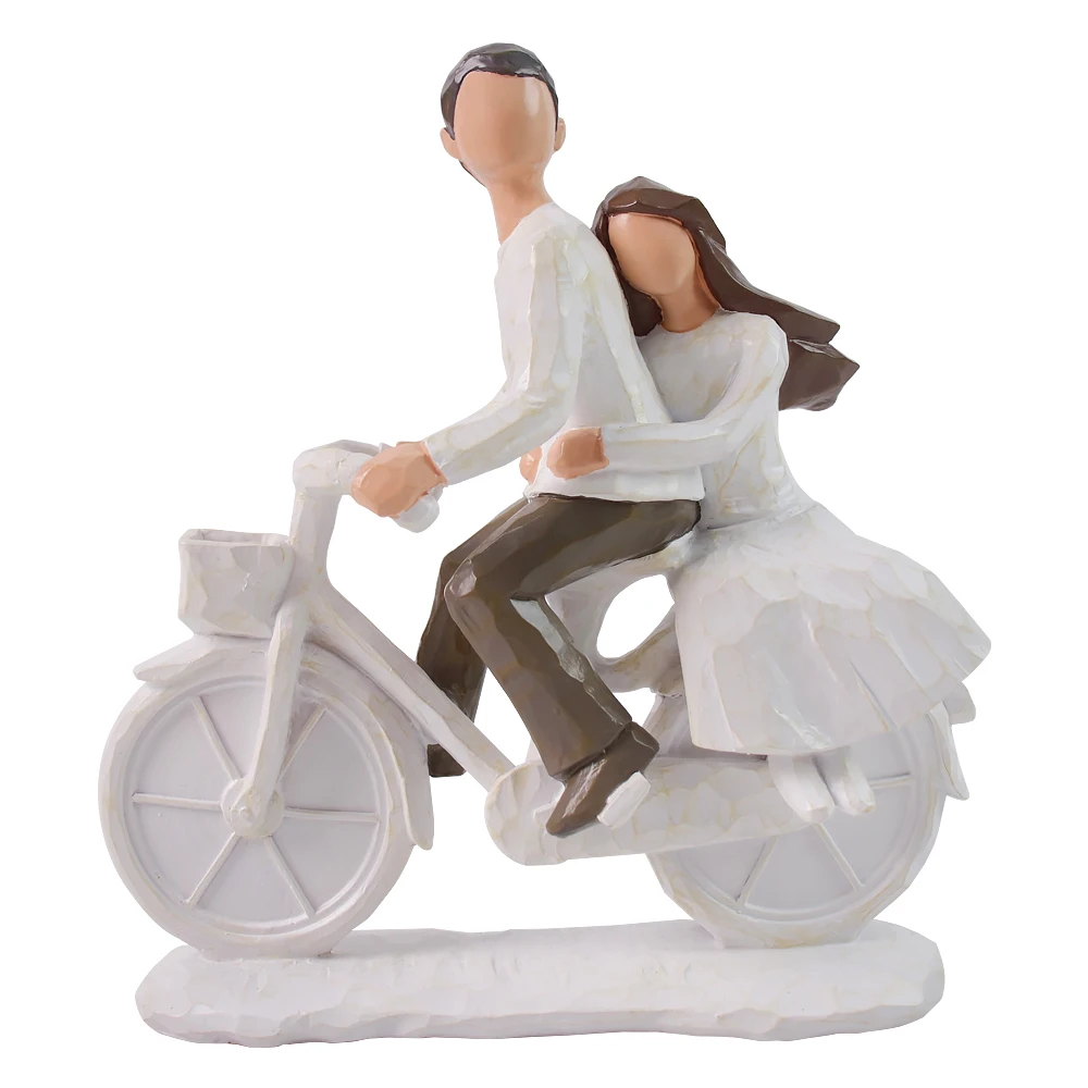 Romantic Couple Figurines in Love, Hand Painted Lover Statues Couple Sculptures to Remember Beautiful Moment - Bicycle Lovers