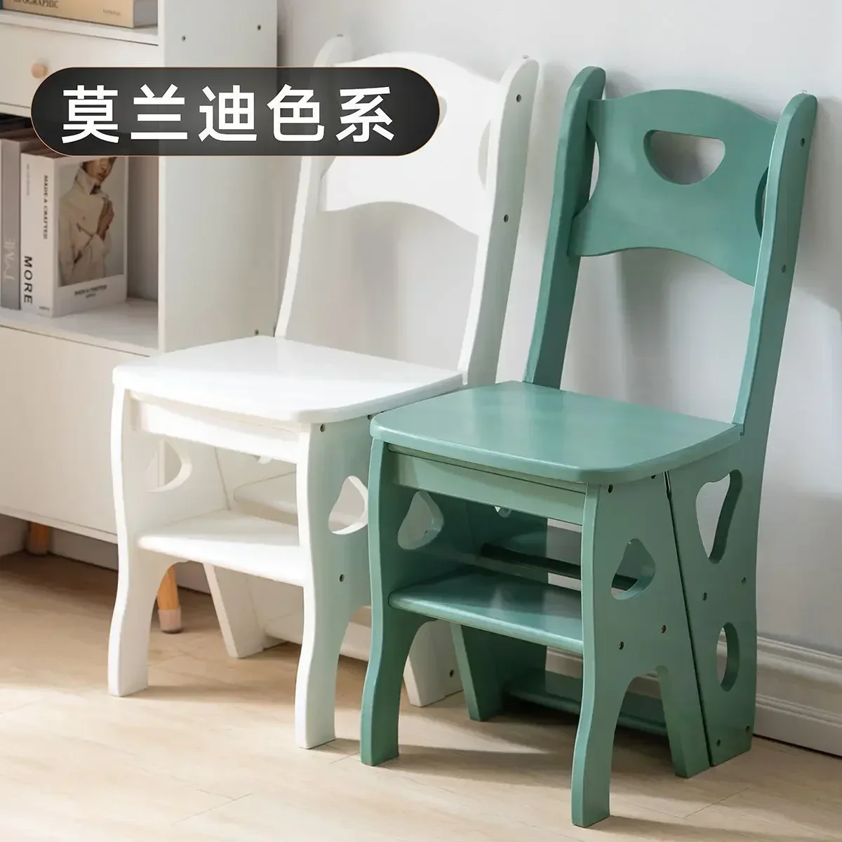 خشب متين سلم كرسي المنزل متعدد الوظائف كرسي قابل للطي ثنائي الاستخدام سلم البراز داخلي تسلق الدرج 4-خطوات تسلق سلم