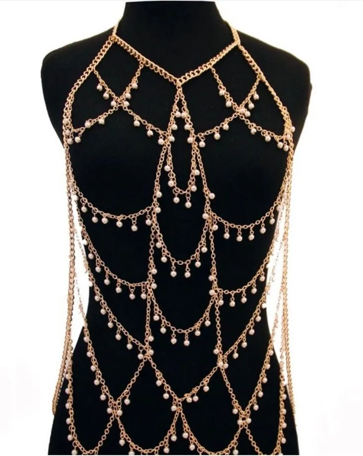 

Fashion long pearl pendant metal body chain, specially for European and American jewelry
