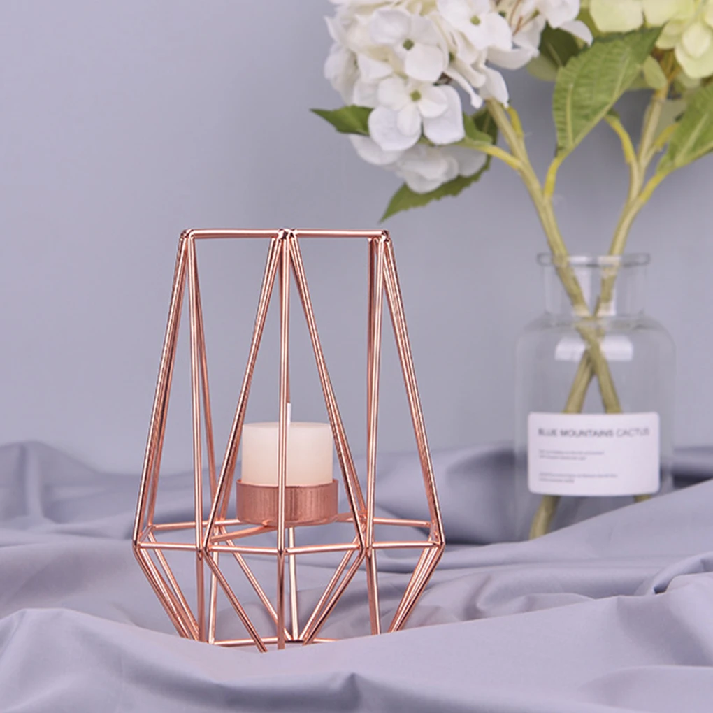 Gold Iron Candleholders Geometric Candlestick Metal Tealight Votive Candle Cup Home Decoration