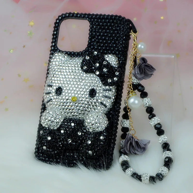 

for Iphone17 16 15 14Pro Max Cute Apple Phone Case Rhinestone Y2K Hello Kitty Anime Leopard Print Girls Upscale Girlfriend Gift