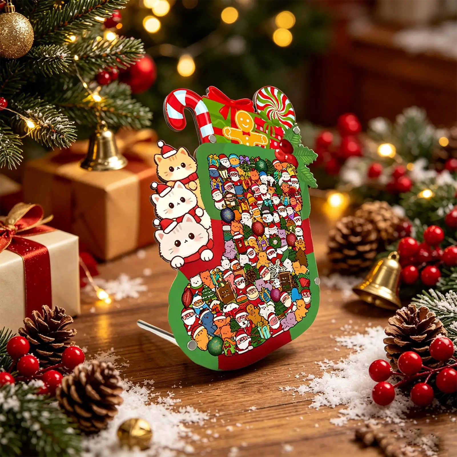 大人向け木製パズル、クリスマスストッキング柄木製パズル、ユニークなクリスマスストッキング型木製パズルクリスマスギフト