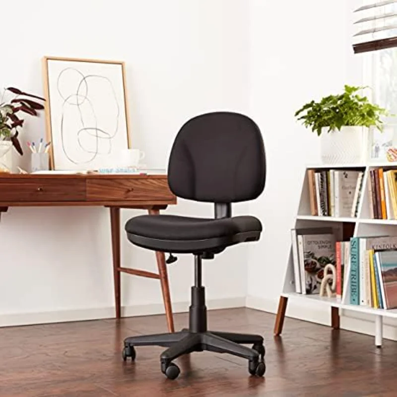 Pneumatic Sculptured Office Task Chair with Thick Padded Seat and Built-in Lumbar Support, Black