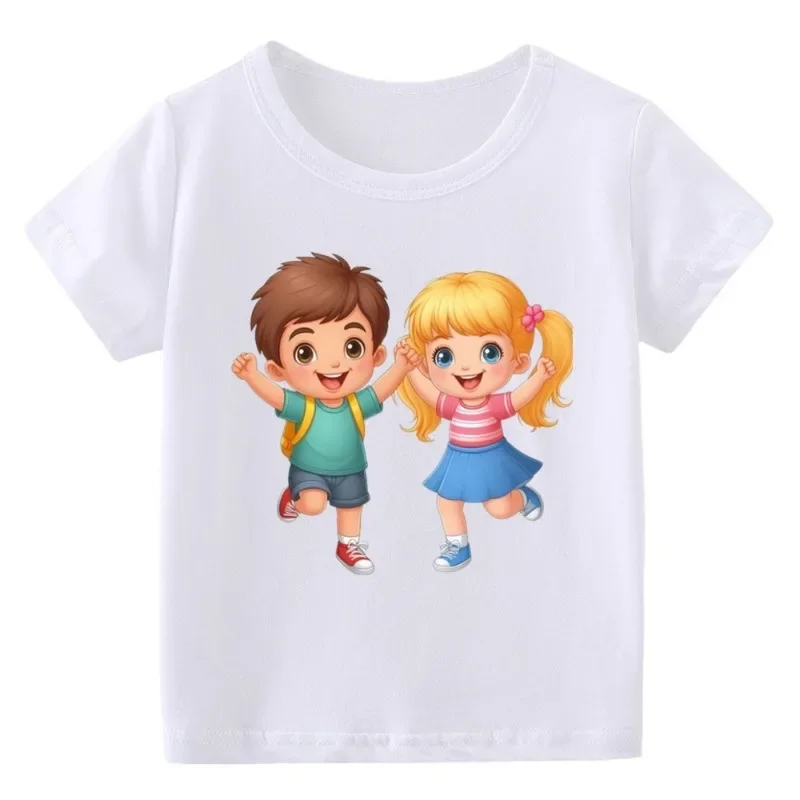 

Kids Tales Kids Summer T-shirt Short Sleeve Crew Neck Top Girls Clothes Polyester Fabric Girls Clothes Cartoon Character Print