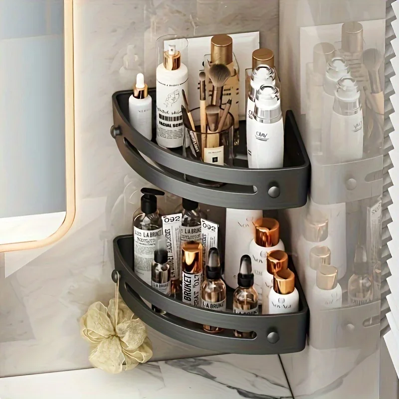 Bathroom Shelf Kitchen Storage Organizer Aluminum Alloy Shampoo Rack Shower Shelf Bathroom Accessories No Drill Shelf