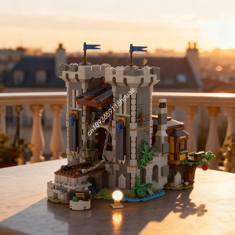 

1025 деталей MOC: Модель крепости «Черный Сокол», конструктор, рождественский подарок, развивающая игрушка, набор для сборки, творческая идея, кирпичики, подарок на день рождения