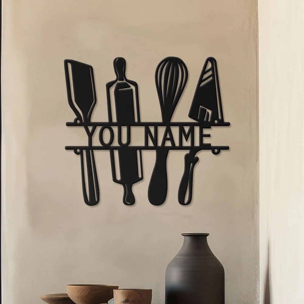 

1pc Commonly used kitchen utensils Personalized name Metal Wall Signs Tin Wall Plaque for kitchen or shop