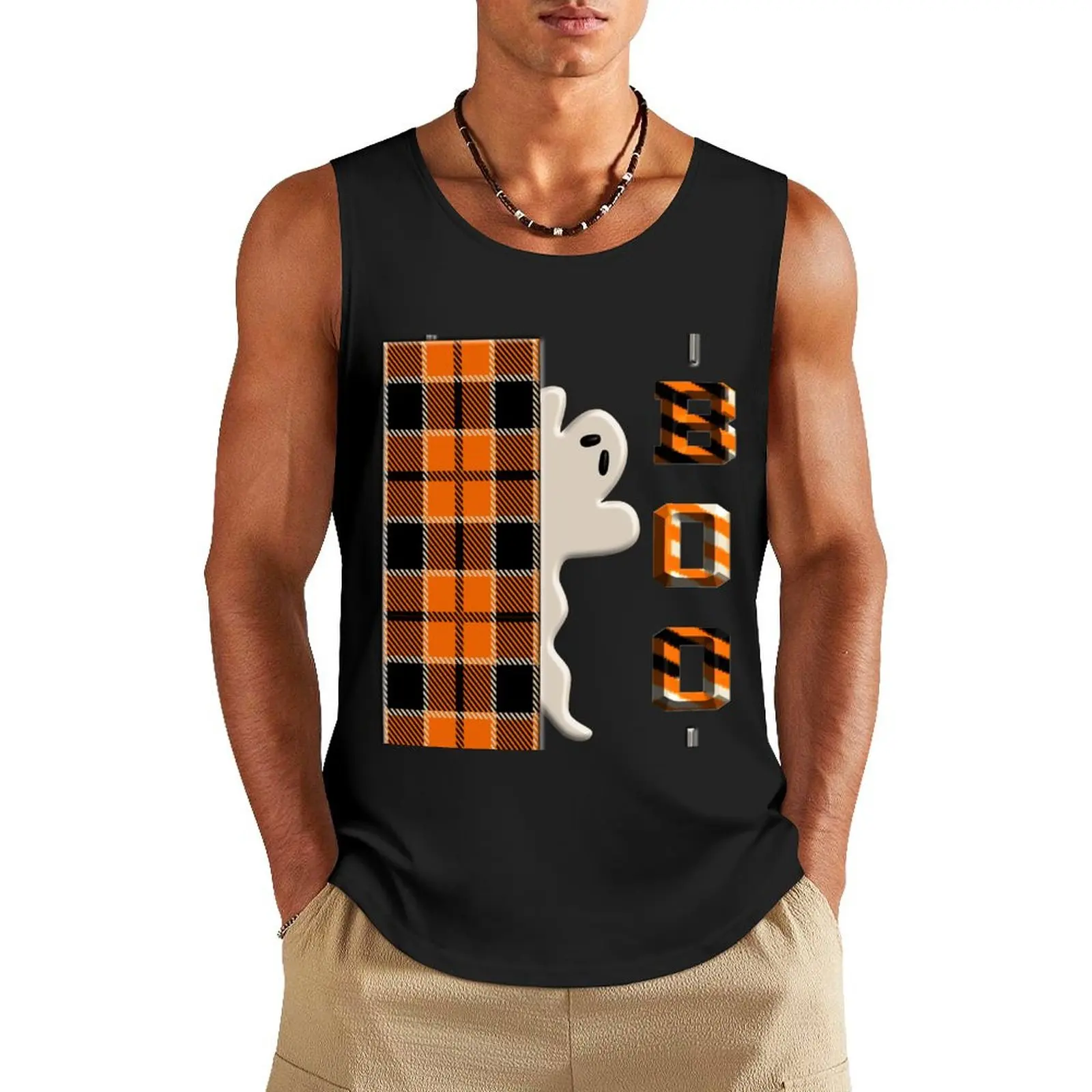 

Boo Ghost 3D Halloween tridimensional behind door twill orange black beige cute trendy 310 Tank Top gym Working vest