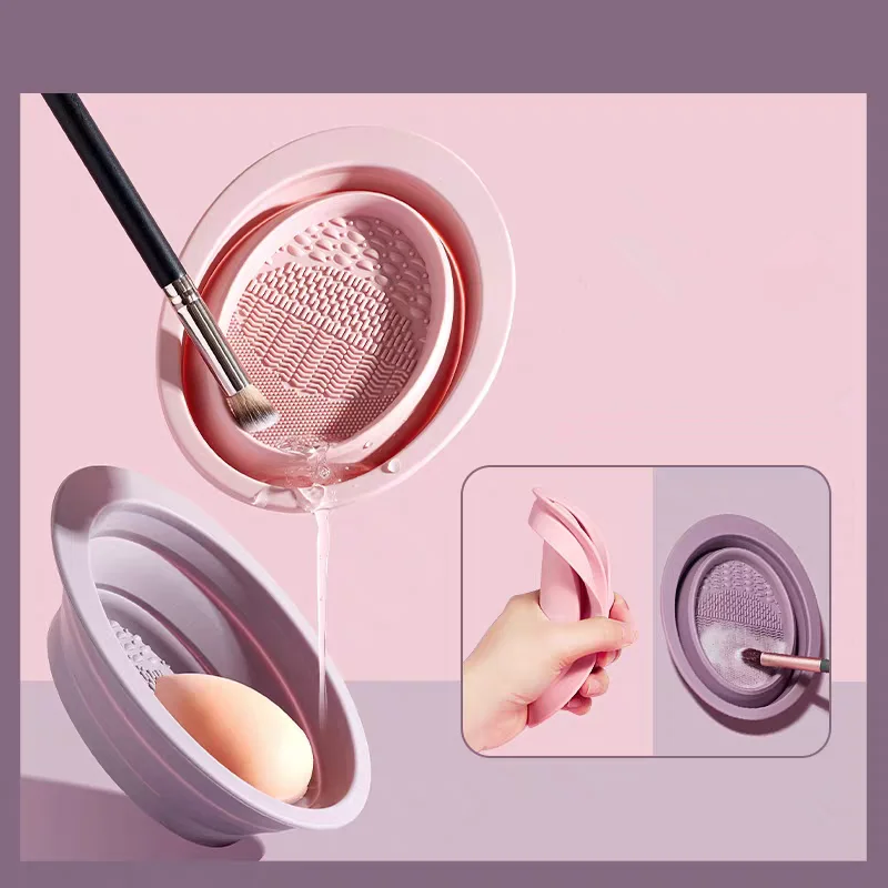 

Silicone Makeup Brush Folding Cleaning Bowl Easy Storage Beauty Egg Cleaner Portable Makeup Tools Puff Wash Dishes