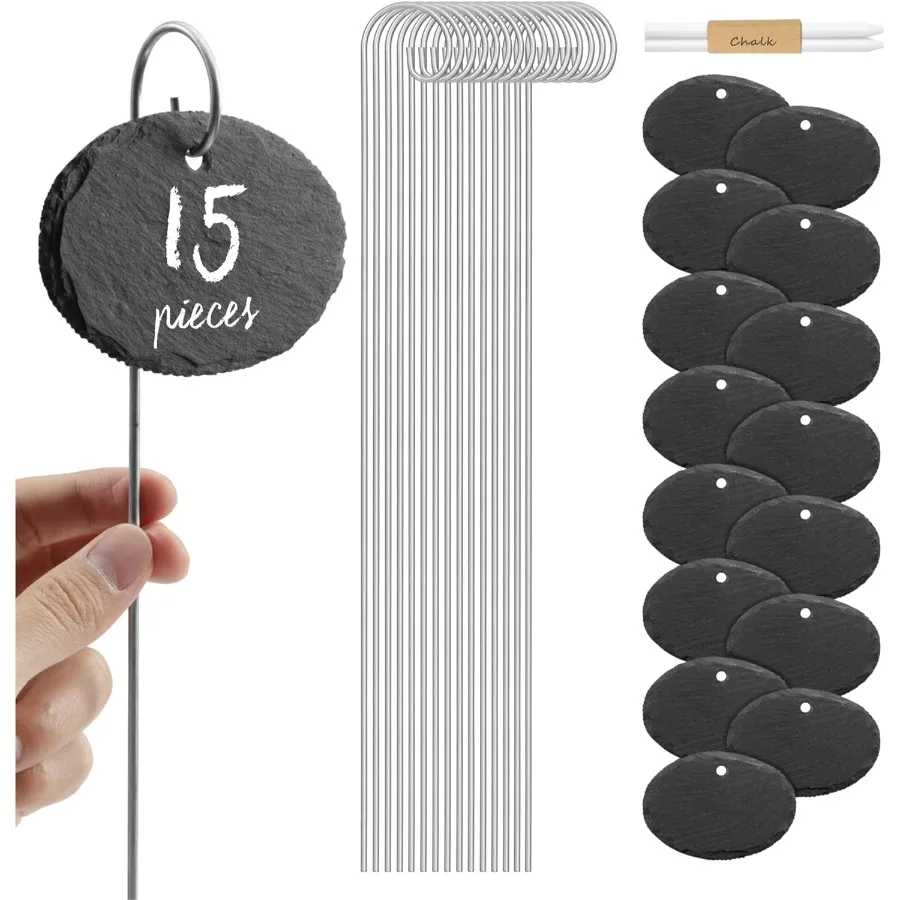 

Navaris Slate Plant Labels 15 Pieces Garden Marker Label Signs with Stakes Markers for Plants Vegetables Herb Gardens with Chal