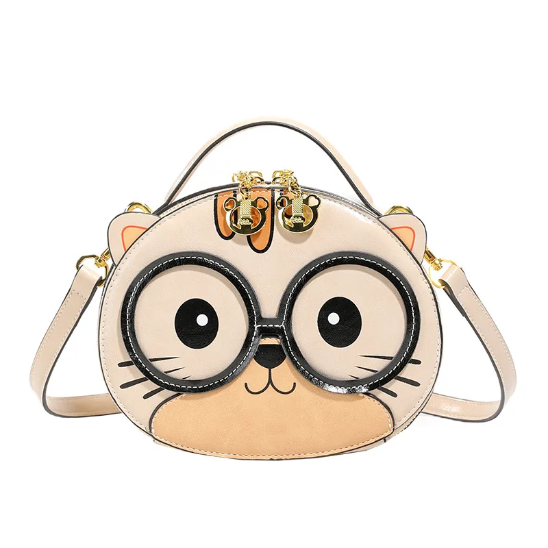 

New Cartoon Bear Pattern Handheld Small Round Bag Fashion Crossbody Bag Simple and Versatile Shoulder Bag Large Capacity Bag