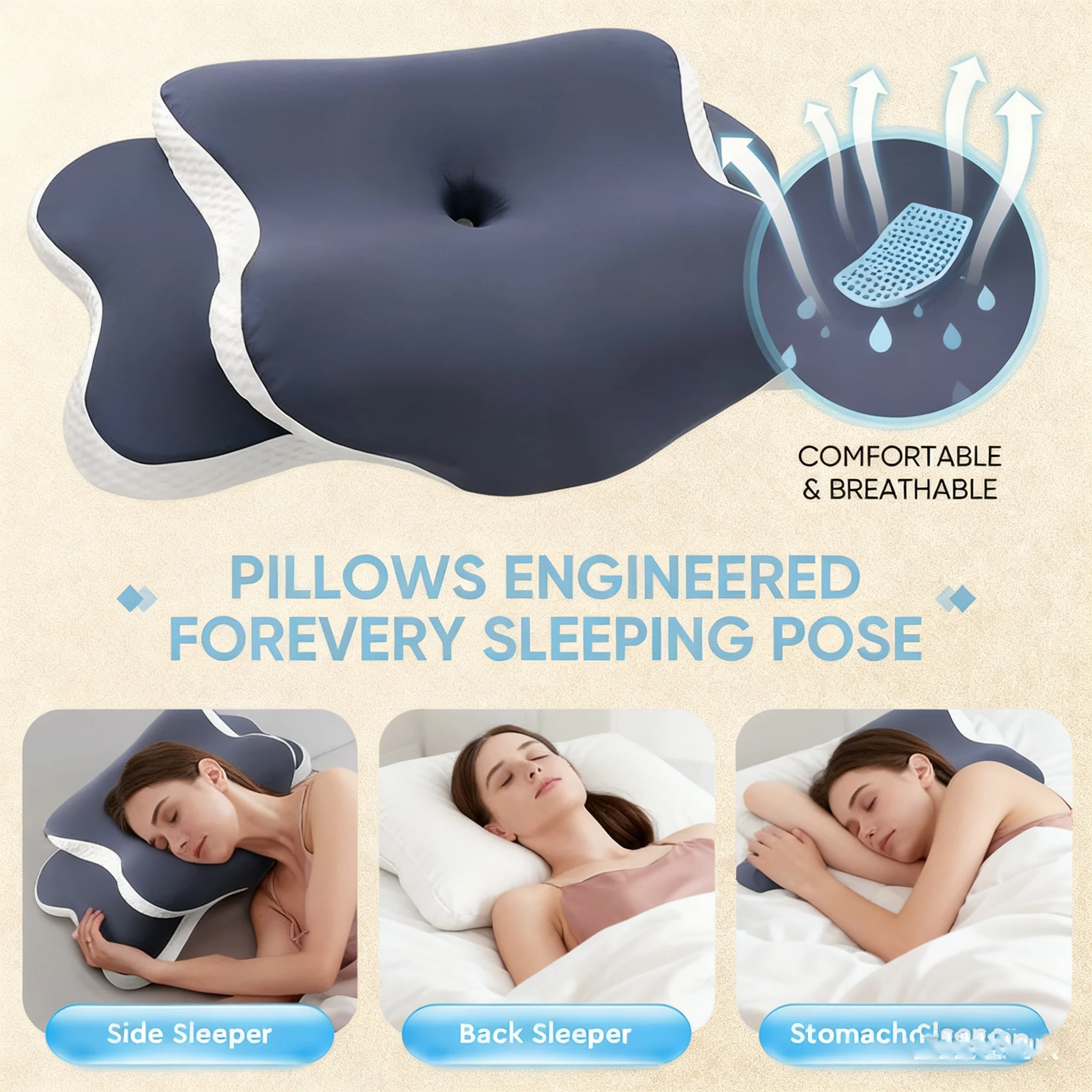 

Memory Foam Pillow Cervical Pillow Relieves Neck Pain Contoured Ergonomic Orthopedic Neck Support Side Dorsal Stomach Sleepers