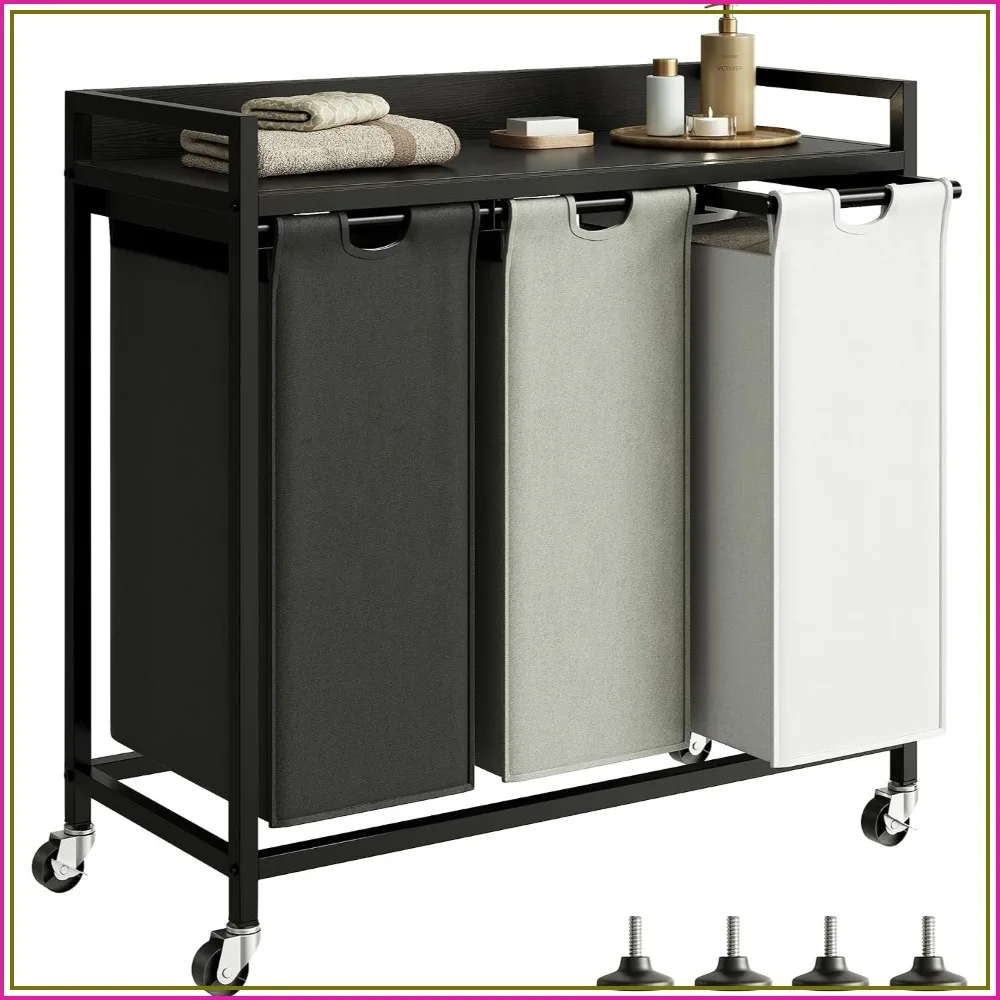 Herture Laundry Hamper with Shelf, 3-Section Laundry Basket, 3 x 15.87 Gal