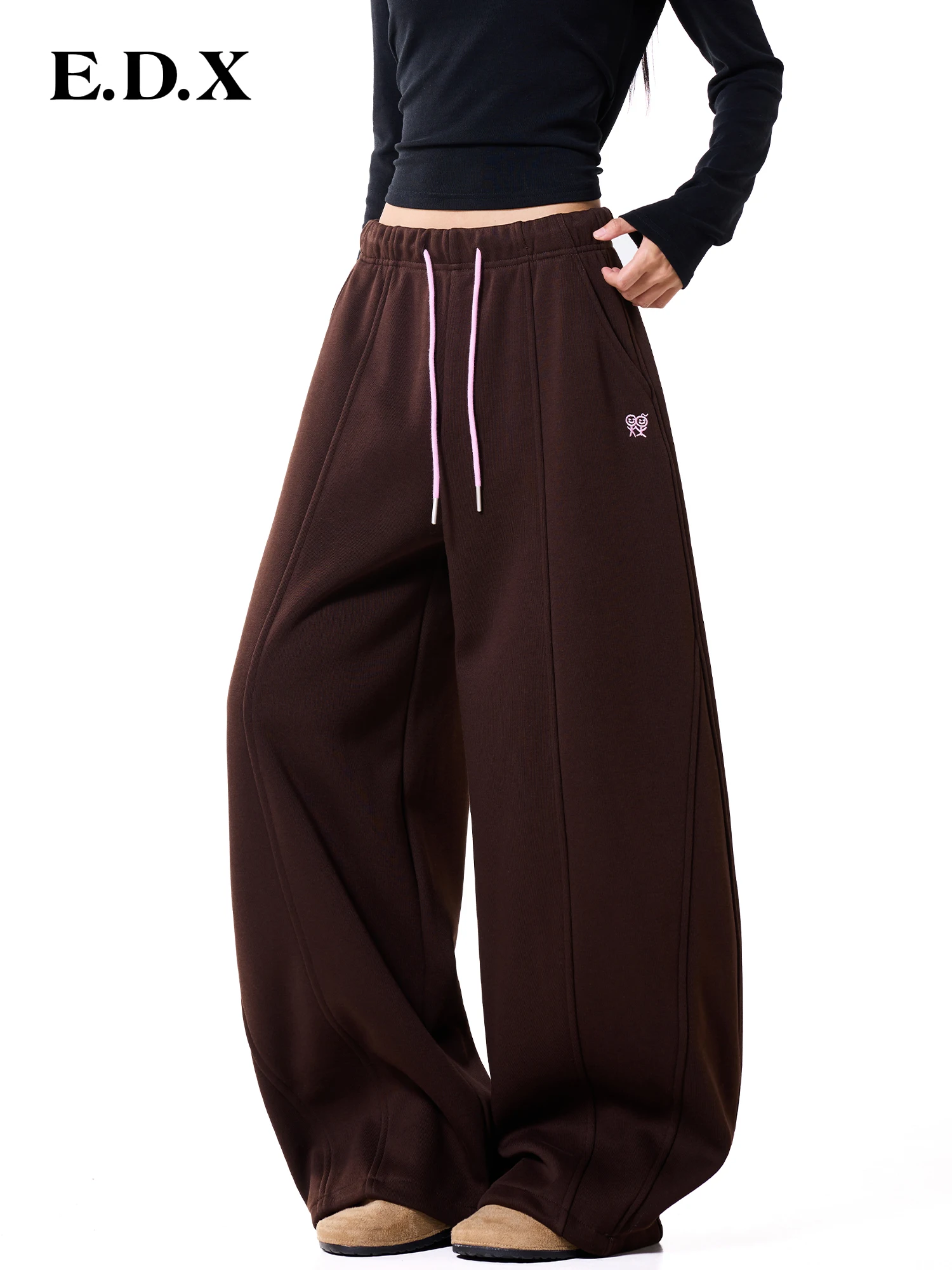 Khaki American Style Wide Leg Casual Pants Women Loose Thick Drawstring Sweatpants High Waist Cotton Blend Comfortable Fit