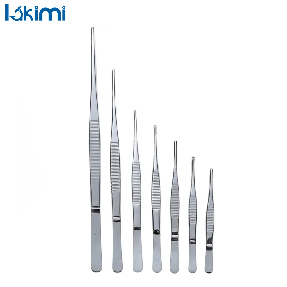 

430 Stainless Steel Anti-Iodine Medical Tweezers, Long Thickened Straight Forceps 12.5cm - 30cm Elbow Straight Head LA-AA28