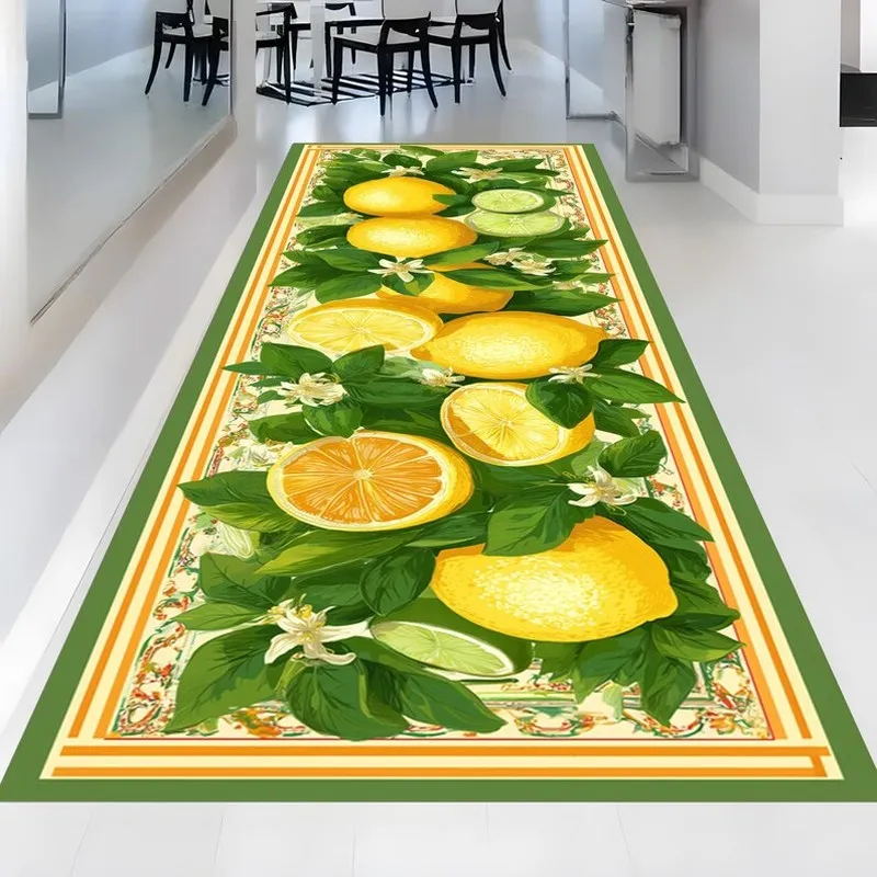 VIKAMA Lemon Pattern Kitchen Floor Mat Non-Slip Washable Decor Rug for Home Fruit Plant Theme