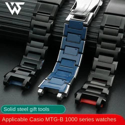 For Casio MTG-B1000 MTG-B2000 Watch Strap G-SHOCK Steel Heart Precision Steel Watch Strap Chain Blue/Red Bottom Watchband