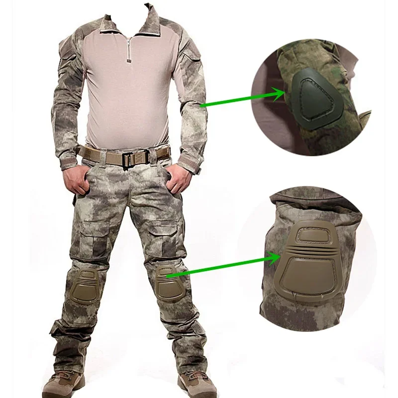 Hunting Uniform Multicam Training Hiking Shirt Uniform Tactical Pants with Knee Pads Camouflage Suit Sports Clothes