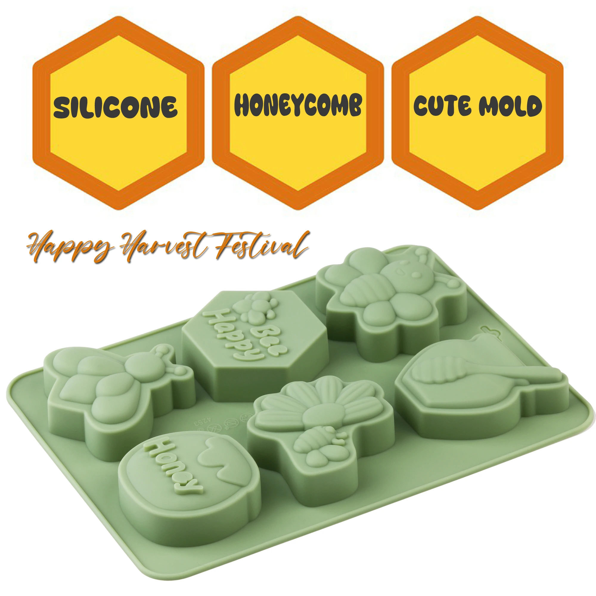 1pack Silicone Bee Cake Mold with a Honeycomb Shaped Honeycomb Design for Making Baking, Soap, Candy, Green
