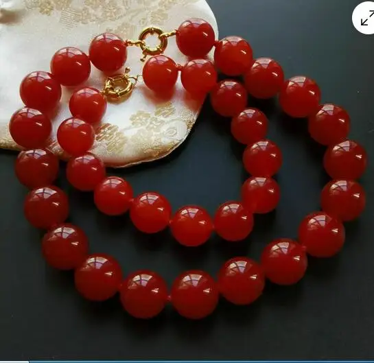 

12mm Red Jade Round Gems Beads Necklace Bracelet Set 18/7.5”