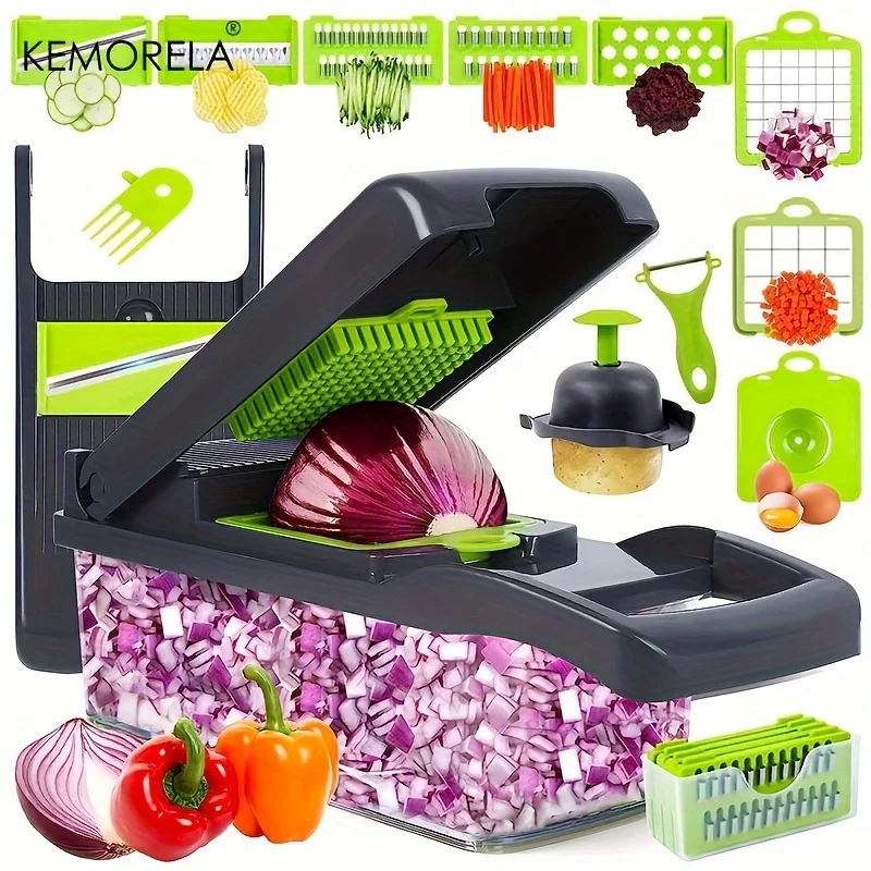 KEMORELA 16 in 1 Multifunctional Vegetable Slicer Cutter Shredders Slicer With Basket Fruit Potato Onion Mincer Chopper Grater