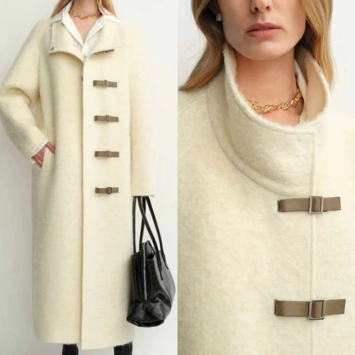 Autumn Winter Women's Wool Blend Overcoat 1 Piece Midi Length High Neck Single Breasted Coat Outdoor Occasion Warm Customized