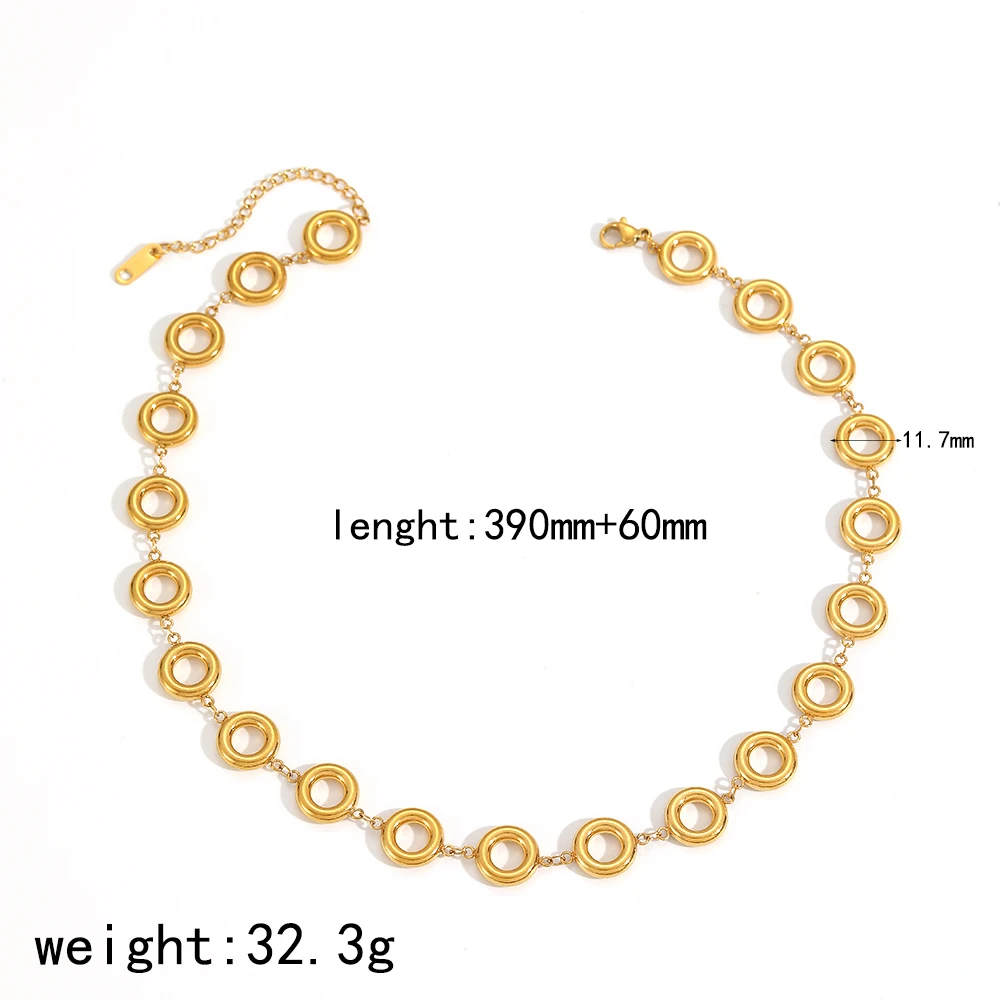 Modisches Edelstahl-Armband- und Halsketten-Set mit kleinen runden Ringen, 18K vergoldet, Schmuck, Mädchen-Handgelenk-Accessoires, Geschenke – Detail 6