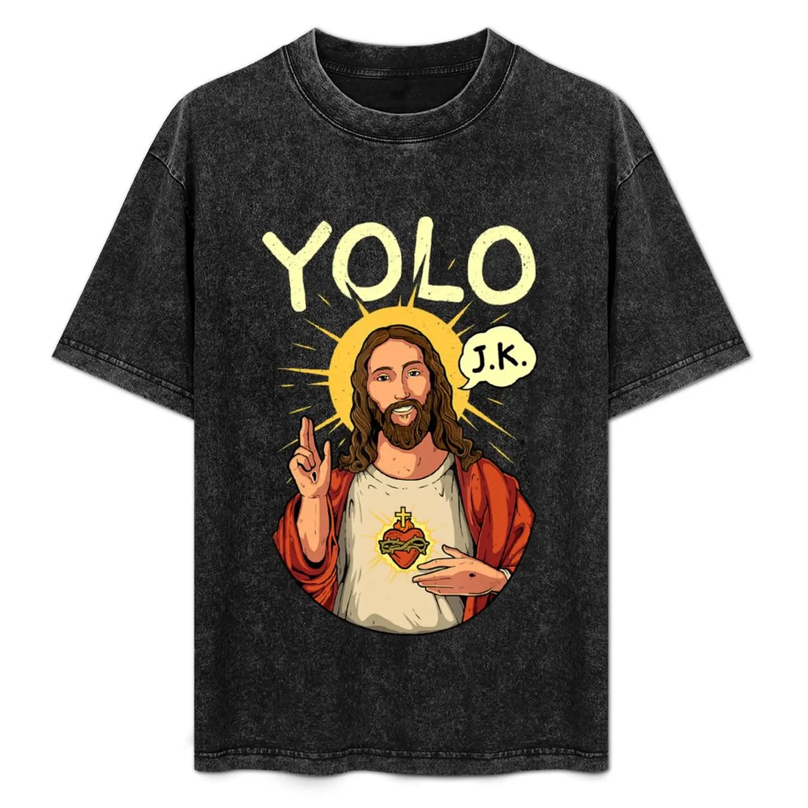 

Jesus Christ YOLO JK Meme Funny Christian Easter T-Shirt Everyday Wear Basic Short Sleeve Top