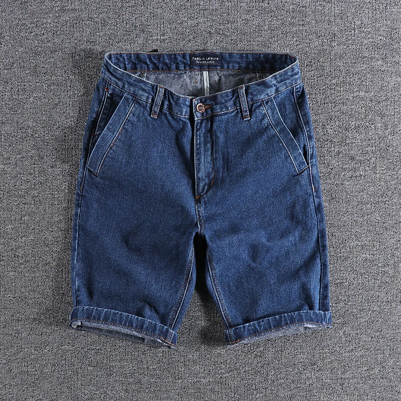 

Indigo Original Washed Casual Men's Denim Shorts American Retro Summer Youth Five-Part Pants Leisure Mid-Pants Trendy
