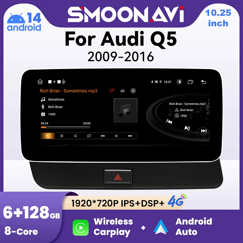Wireless Carplay Auto Multimediale Per Audi Q5 2009-2016 AI Voce Android Auto WIFI 4G SIM IPS Schermo BT GPS 8Core 6GB 128GB Stereo