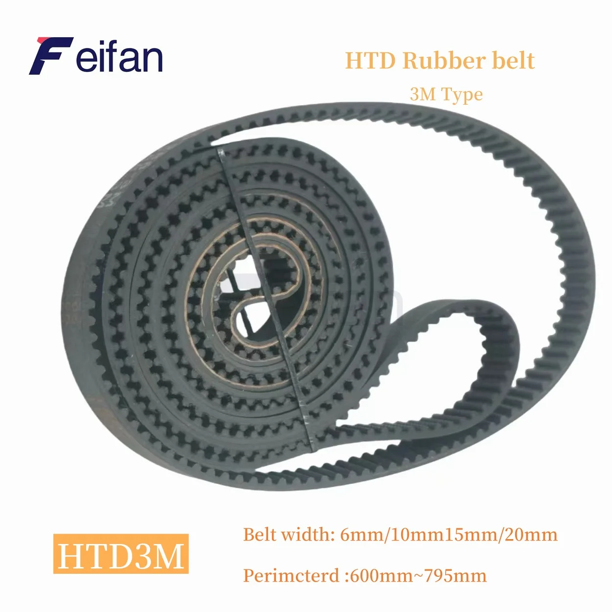 HTD 3M Synchronous Belt Perimeter 600-795mm Belt width 6/10/15/20mm Rubber Toothed Belt Closed-loop Synchronous Belt Spacing 3mm