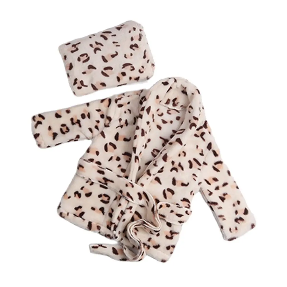 2pcs Set Scarf Bathrobes For Newborn Baby Photography Props Shower Robe Leopard Costume+Headband Shooting Photo Prop Accessories