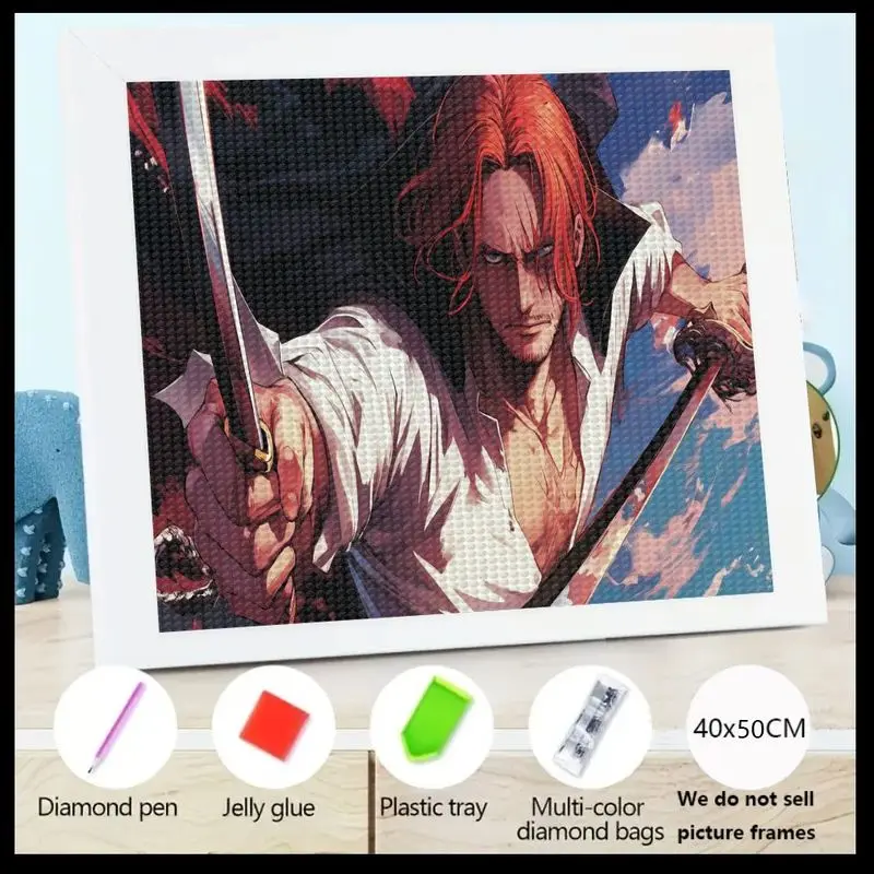 

1 шт. цельный хвостовик 5D набор для алмазной живописи, сделай сам, полная дрель, аниме, манга, красный шейный фехтовальщик, 40x50 см, большой драгоценный камень со стразами
