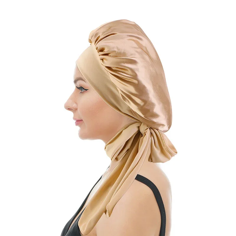 3 Stück elastische Satin-Mütze mit breitem Rand, langes Haar, Schlafmütze, Wickel-Nachtmütze, Haarpflege-Mütze für Damen und Herren, Unisex-Kappe